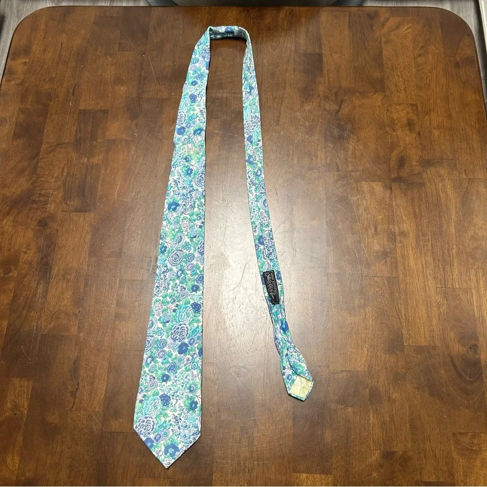 Liberty of London 100% Cotton Elysian Print Turquoise Blue Green Floral Neck Tie